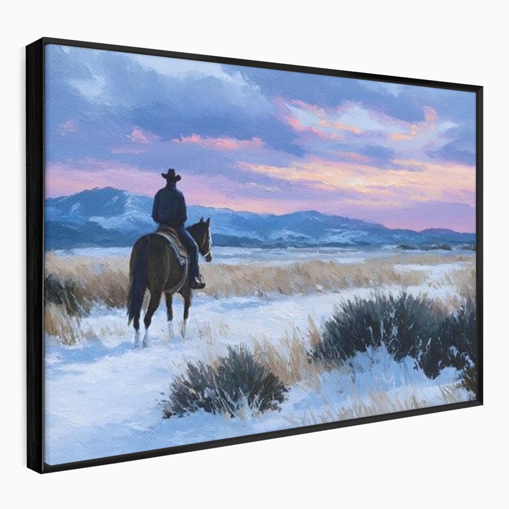Tablou Canvas Premium, LuxCanva® M1532, Calaretul Singuratic, Calatorie, Aventura, Western, Cowboy, Armasar, Apus de Soare, Dormitor, Birou, Living, Camera Copil
