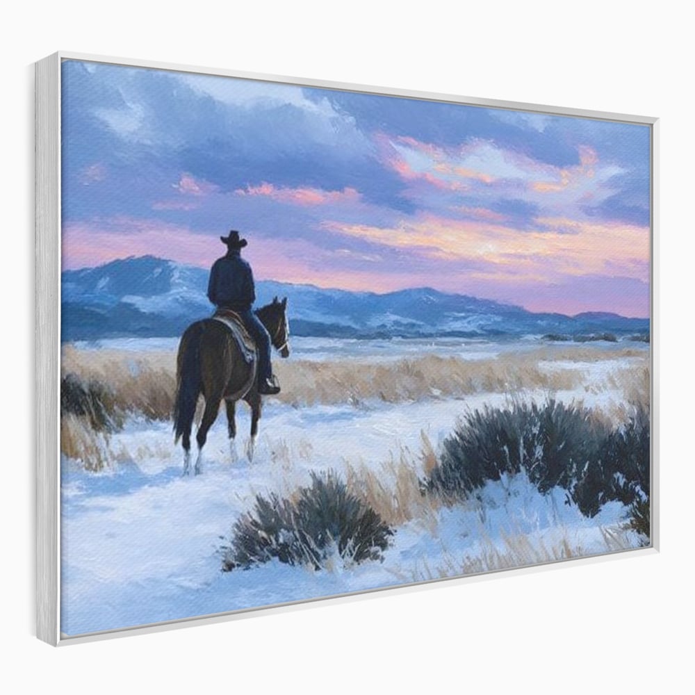 Tablou Canvas Premium, LuxCanva® M1532, Calaretul Singuratic, Calatorie, Aventura, Western, Cowboy, Armasar, Apus de Soare, Dormitor, Birou, Living, Camera Copil