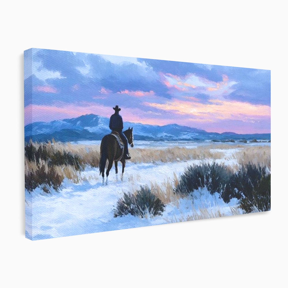 Tablou Canvas Premium, LuxCanva® M1532, Calaretul Singuratic, Calatorie, Aventura, Western, Cowboy, Armasar, Apus de Soare, Dormitor, Birou, Living, Camera Copil