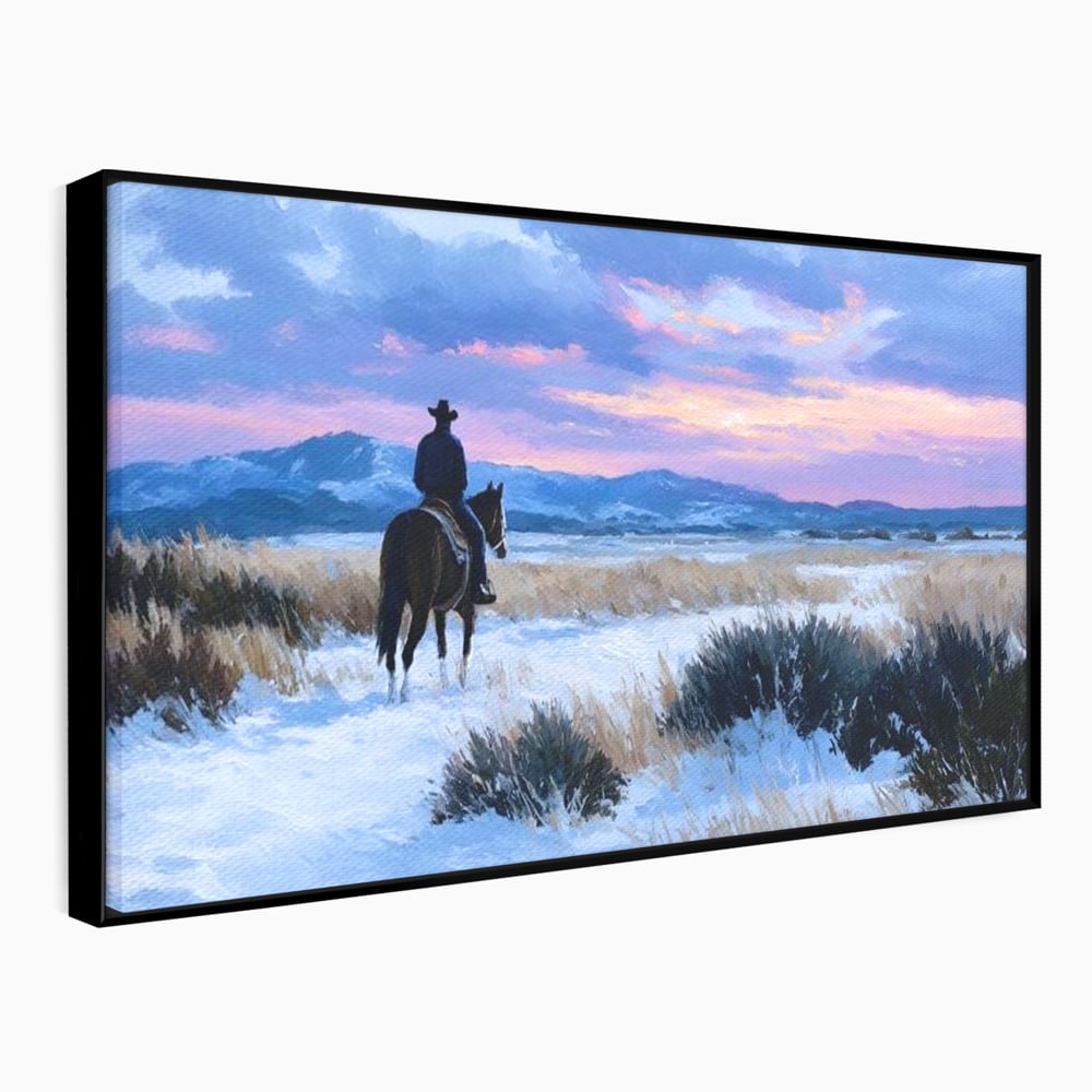 Tablou Canvas Premium, LuxCanva® M1532, Calaretul Singuratic, Calatorie, Aventura, Western, Cowboy, Armasar, Apus de Soare, Dormitor, Birou, Living, Camera Copil