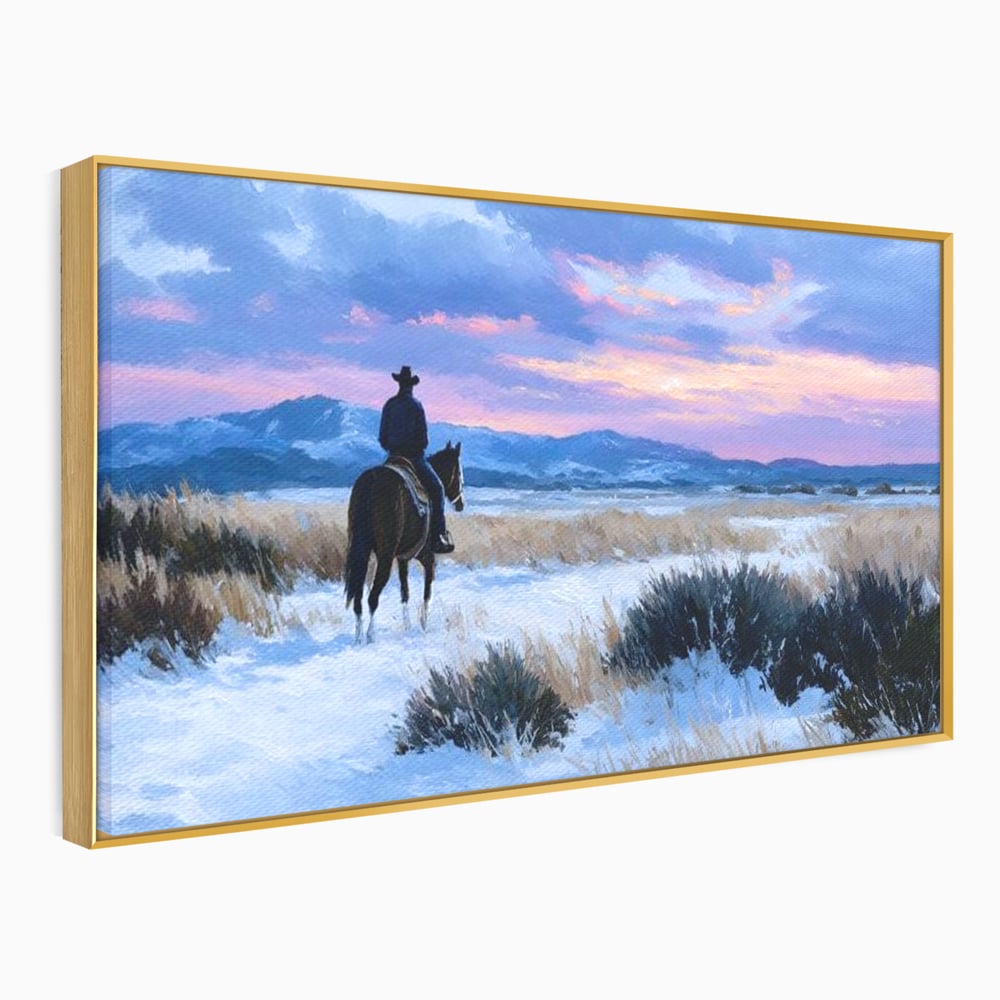 Tablou Canvas Premium, LuxCanva® M1532, Calaretul Singuratic, Calatorie, Aventura, Western, Cowboy, Armasar, Apus de Soare, Dormitor, Birou, Living, Camera Copil