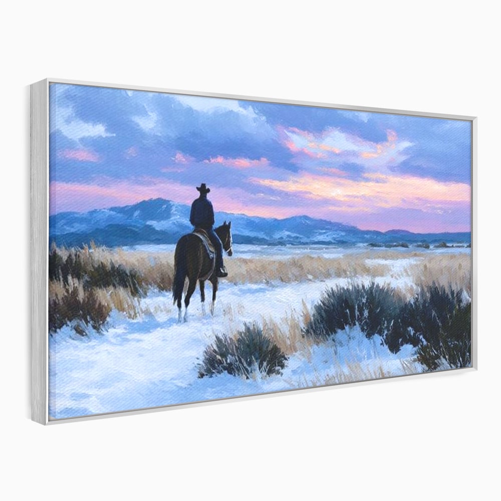 Tablou Canvas Premium, LuxCanva® M1532, Calaretul Singuratic, Calatorie, Aventura, Western, Cowboy, Armasar, Apus de Soare, Dormitor, Birou, Living, Camera Copil
