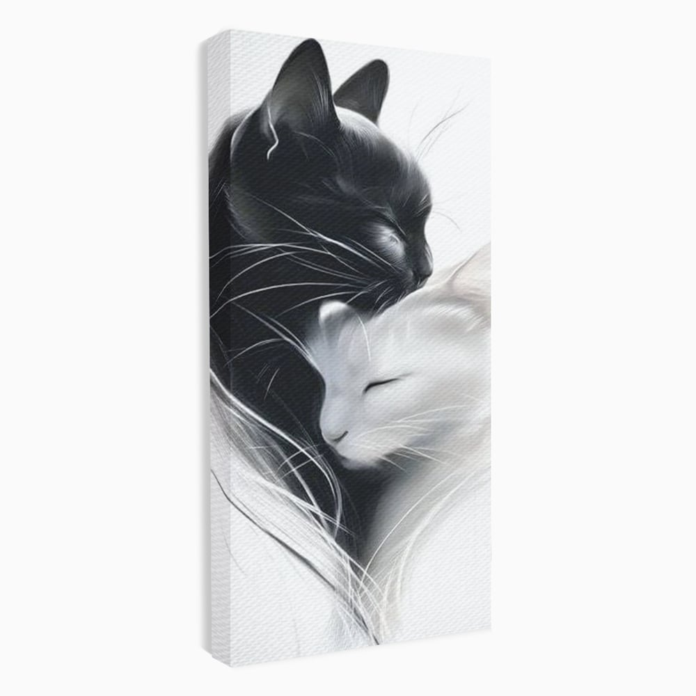 Tablou Canvas Premium, LuxCanva® M1533, Blanda Contopire, Pisici, Animale, Alb si Negru, Pereche, Iubire, Romantic, Dormitor, Birou, Living, Camera Copil