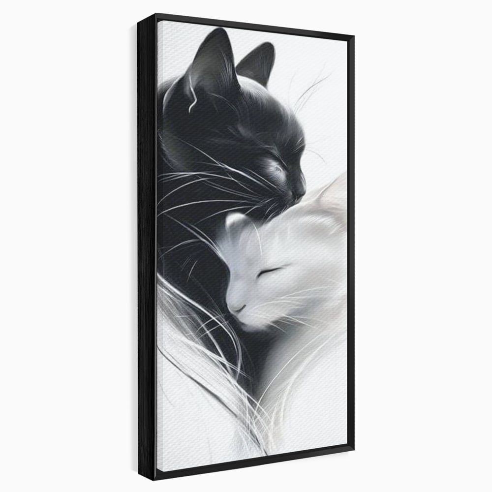 Tablou Canvas Premium, LuxCanva® M1533, Blanda Contopire, Pisici, Animale, Alb si Negru, Pereche, Iubire, Romantic, Dormitor, Birou, Living, Camera Copil