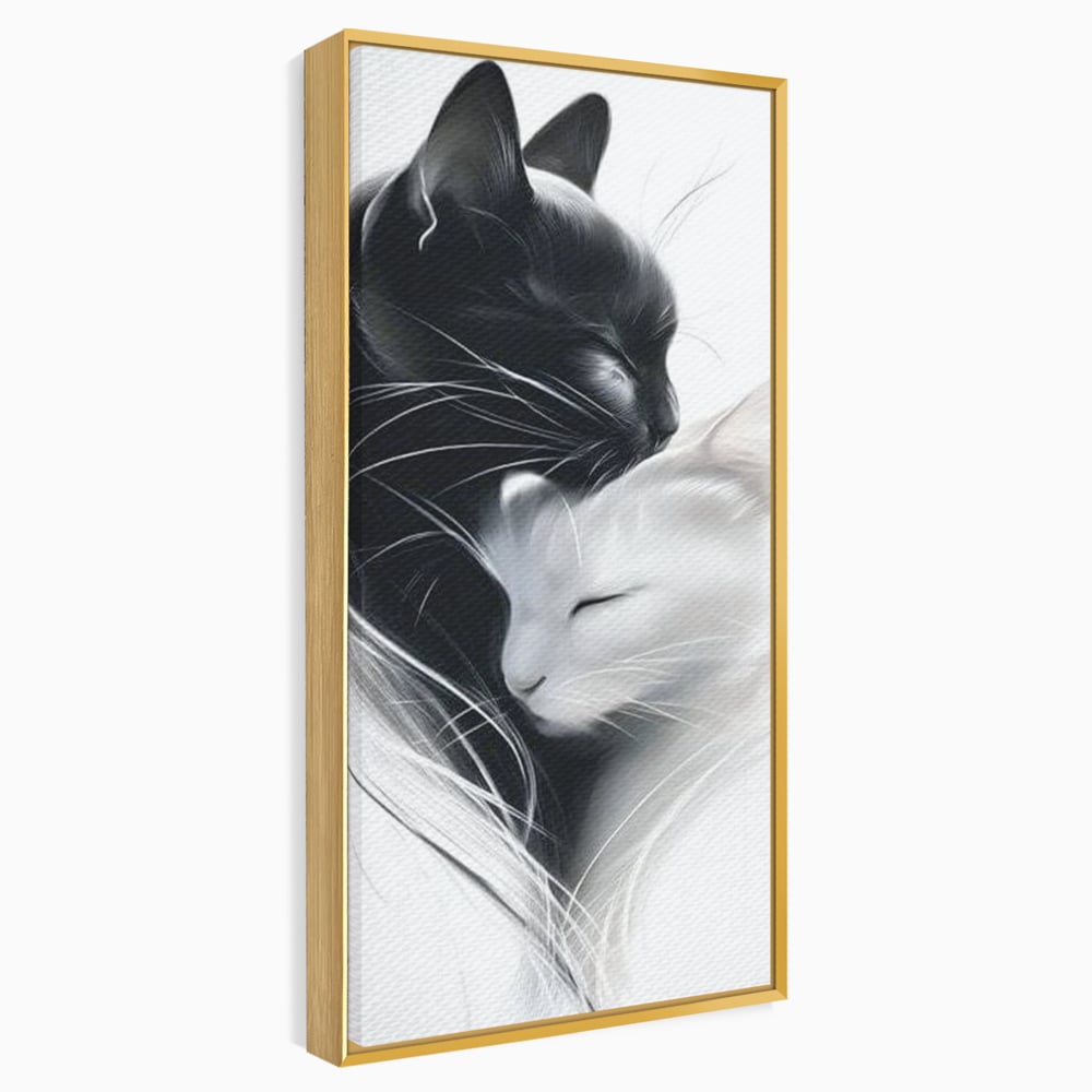 Tablou Canvas Premium, LuxCanva® M1533, Blanda Contopire, Pisici, Animale, Alb si Negru, Pereche, Iubire, Romantic, Dormitor, Birou, Living, Camera Copil