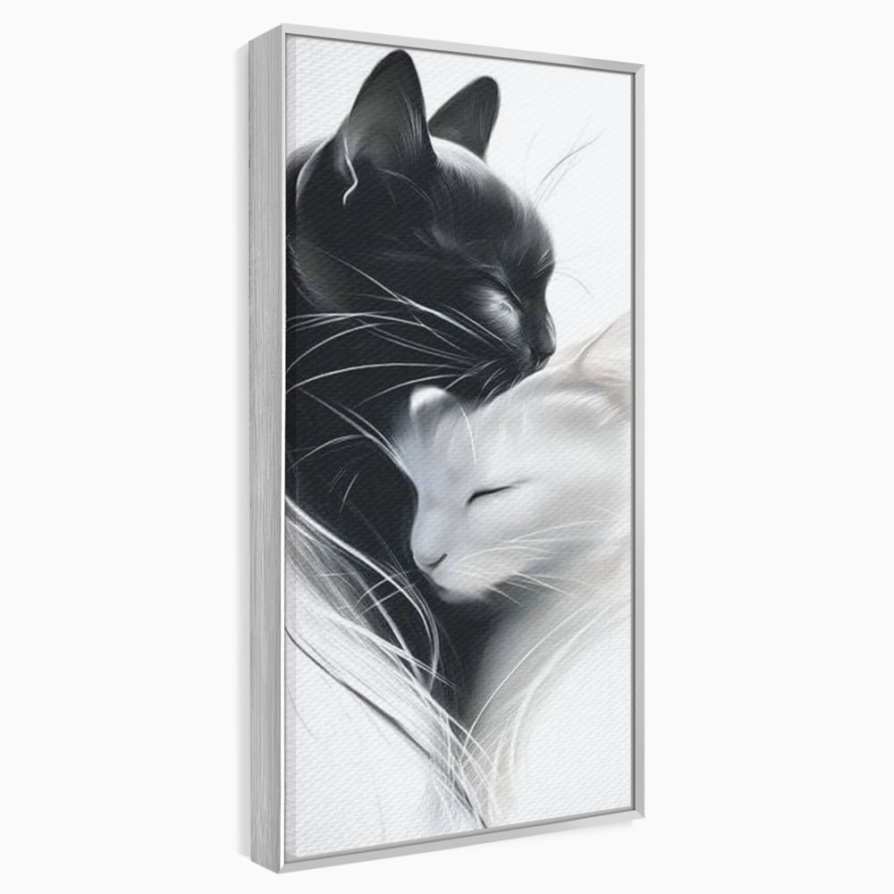 Tablou Canvas Premium, LuxCanva® M1533, Blanda Contopire, Pisici, Animale, Alb si Negru, Pereche, Iubire, Romantic, Dormitor, Birou, Living, Camera Copil