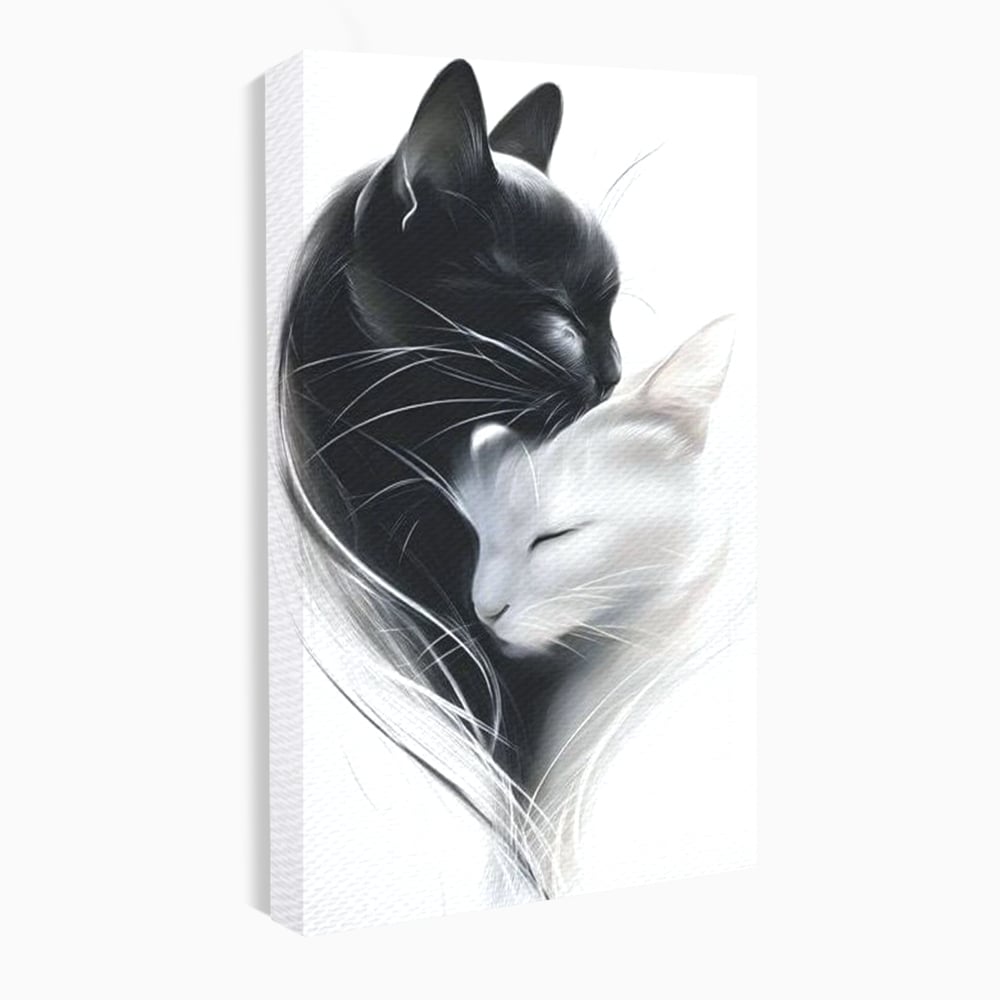 Tablou Canvas Premium, LuxCanva® M1533, Blanda Contopire, Pisici, Animale, Alb si Negru, Pereche, Iubire, Romantic, Dormitor, Birou, Living, Camera Copil