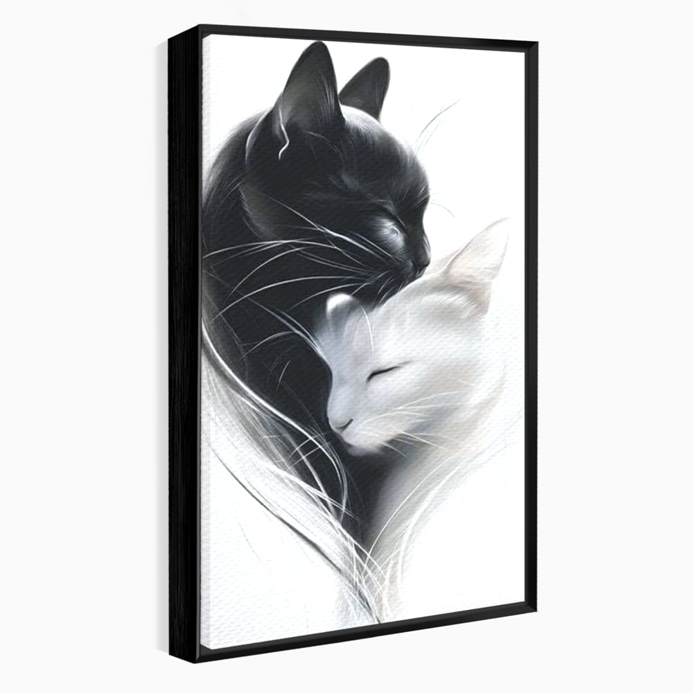Tablou Canvas Premium, LuxCanva® M1533, Blanda Contopire, Pisici, Animale, Alb si Negru, Pereche, Iubire, Romantic, Dormitor, Birou, Living, Camera Copil