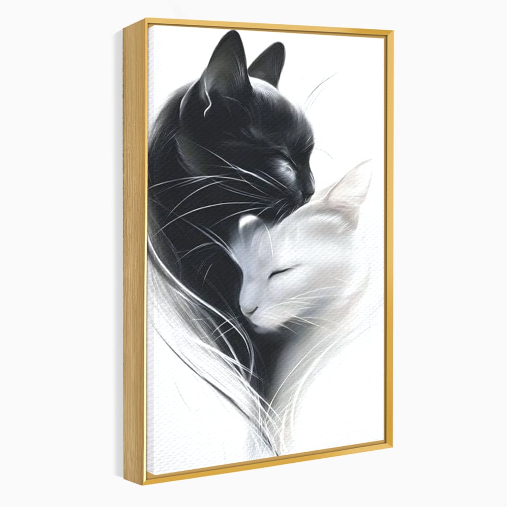 Tablou Canvas Premium, LuxCanva® M1533, Blanda Contopire, Pisici, Animale, Alb si Negru, Pereche, Iubire, Romantic, Dormitor, Birou, Living, Camera Copil
