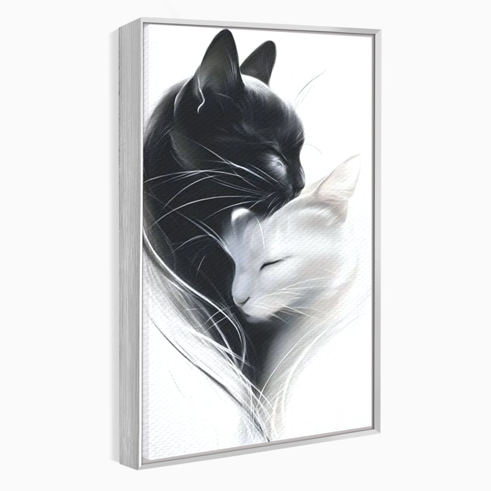 Tablou Canvas Premium, LuxCanva® M1533, Blanda Contopire, Pisici, Animale, Alb si Negru, Pereche, Iubire, Romantic, Dormitor, Birou, Living, Camera Copil