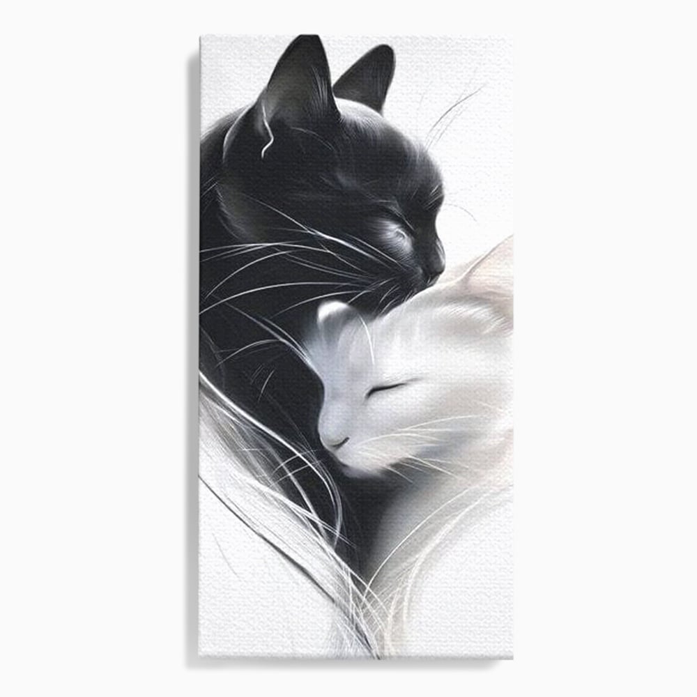 Tablou Canvas Premium, LuxCanva® M1533, Blanda Contopire, Pisici, Animale, Alb si Negru, Pereche, Iubire, Romantic, Dormitor, Birou, Living, Camera Copil