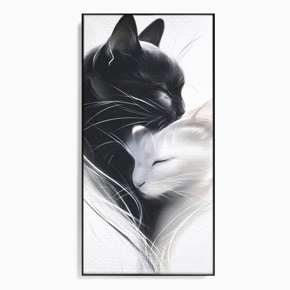 Tablou Canvas Premium, LuxCanva® M1533, Blanda Contopire, Pisici, Animale, Alb si Negru, Pereche, Iubire, Romantic, Dormitor, Birou, Living, Camera Copil