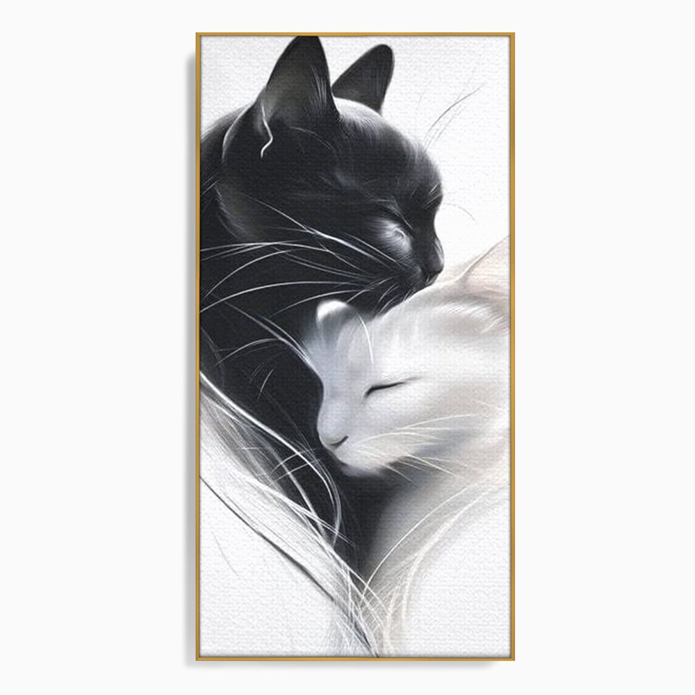 Tablou Canvas Premium, LuxCanva® M1533, Blanda Contopire, Pisici, Animale, Alb si Negru, Pereche, Iubire, Romantic, Dormitor, Birou, Living, Camera Copil