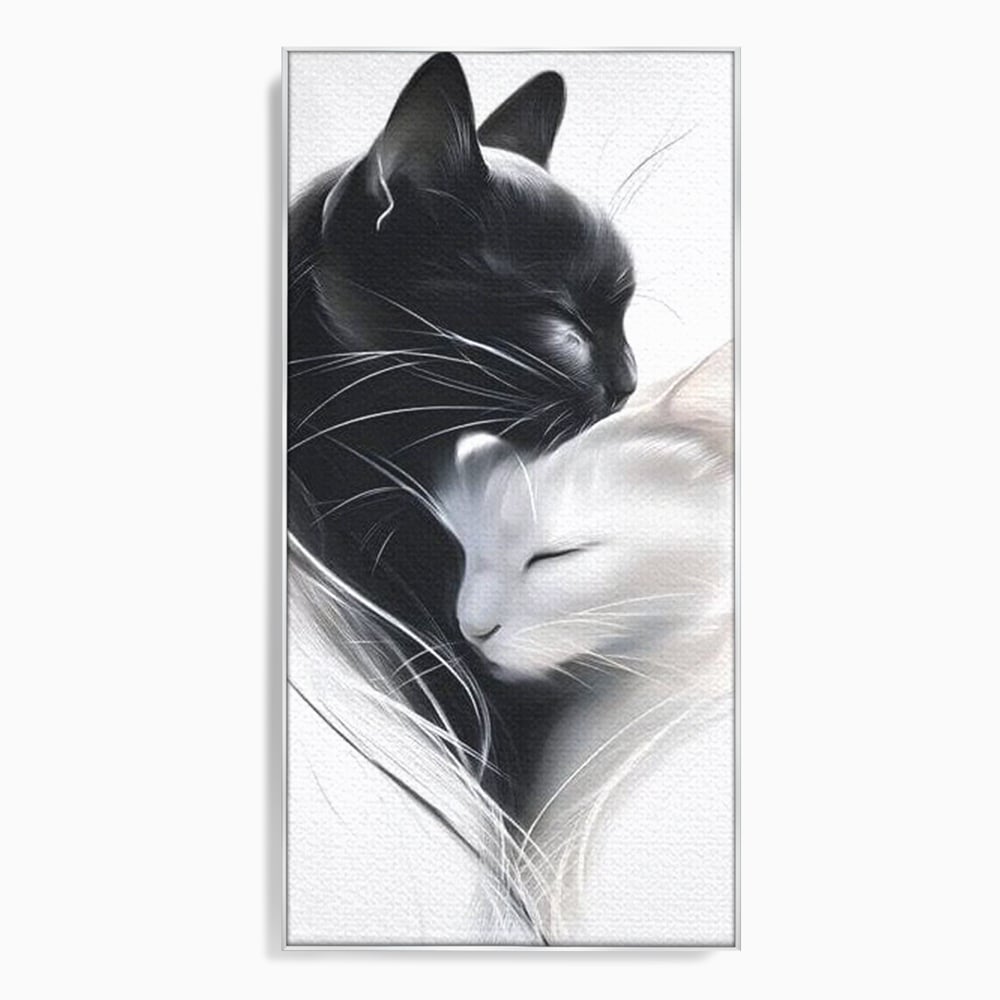 Tablou Canvas Premium, LuxCanva® M1533, Blanda Contopire, Pisici, Animale, Alb si Negru, Pereche, Iubire, Romantic, Dormitor, Birou, Living, Camera Copil
