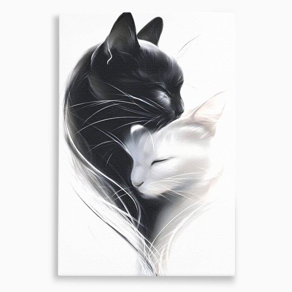 Tablou Canvas Premium, LuxCanva® M1533, Blanda Contopire, Pisici, Animale, Alb si Negru, Pereche, Iubire, Romantic, Dormitor, Birou, Living, Camera Copil