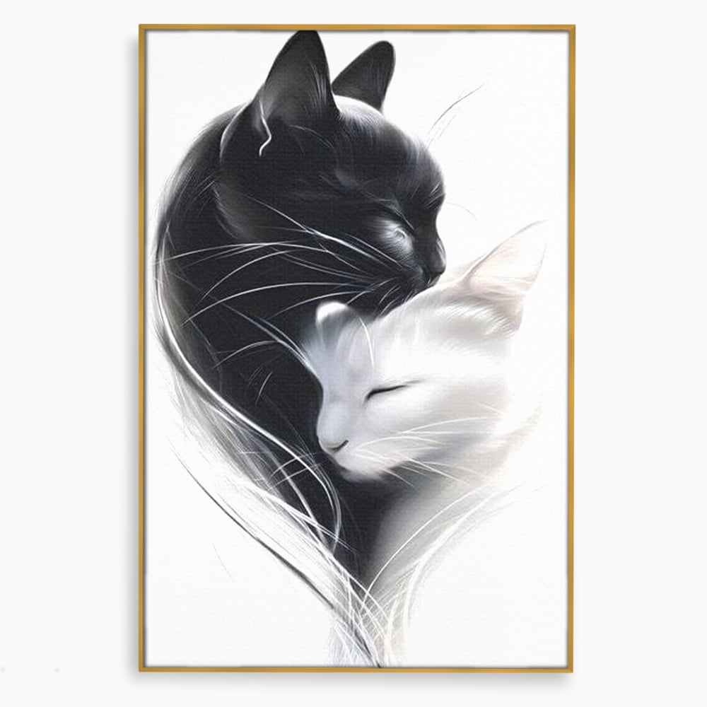 Tablou Canvas Premium, LuxCanva® M1533, Blanda Contopire, Pisici, Animale, Alb si Negru, Pereche, Iubire, Romantic, Dormitor, Birou, Living, Camera Copil
