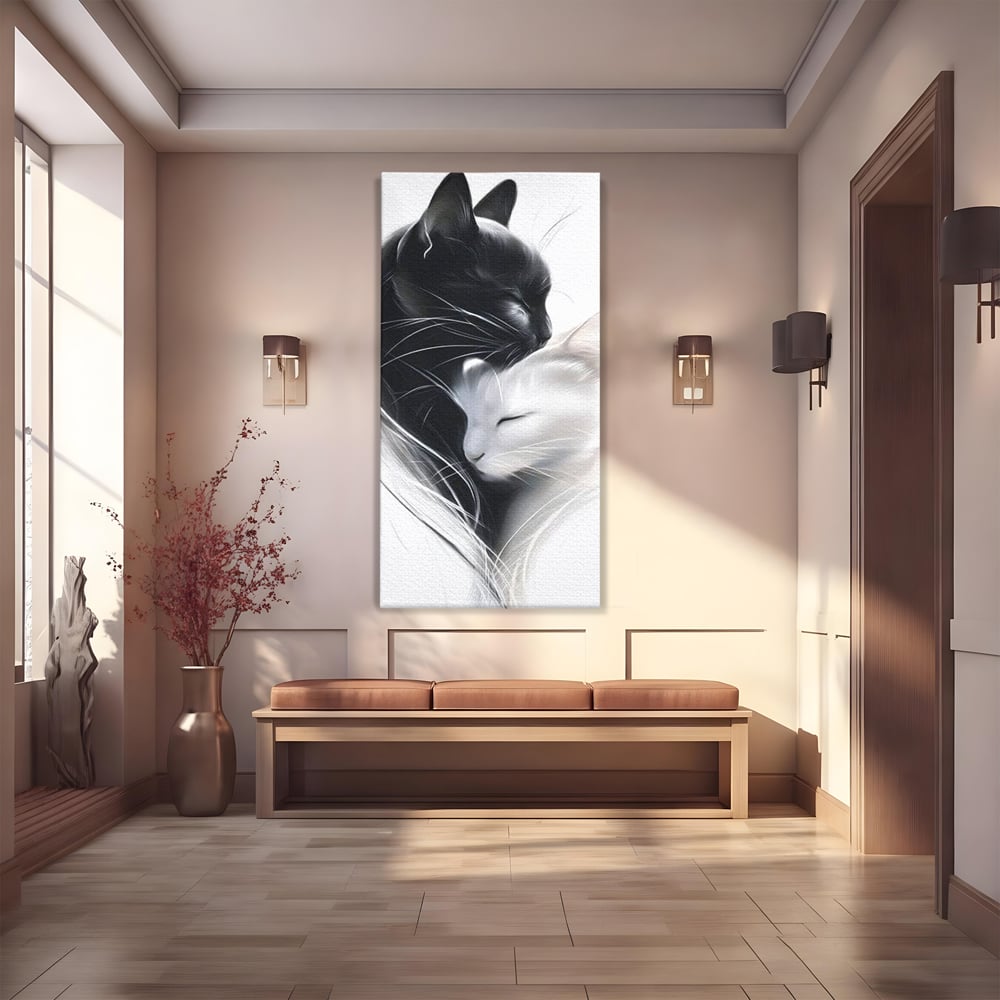 Tablou Canvas Premium, LuxCanva® M1533, Blanda Contopire, Pisici, Animale, Alb si Negru, Pereche, Iubire, Romantic, Dormitor, Birou, Living, Camera Copil
