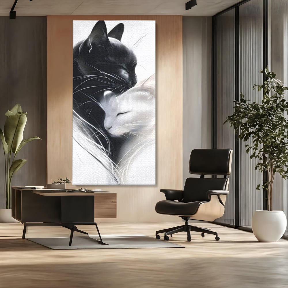 Tablou Canvas Premium, LuxCanva® M1533, Blanda Contopire, Pisici, Animale, Alb si Negru, Pereche, Iubire, Romantic, Dormitor, Birou, Living, Camera Copil