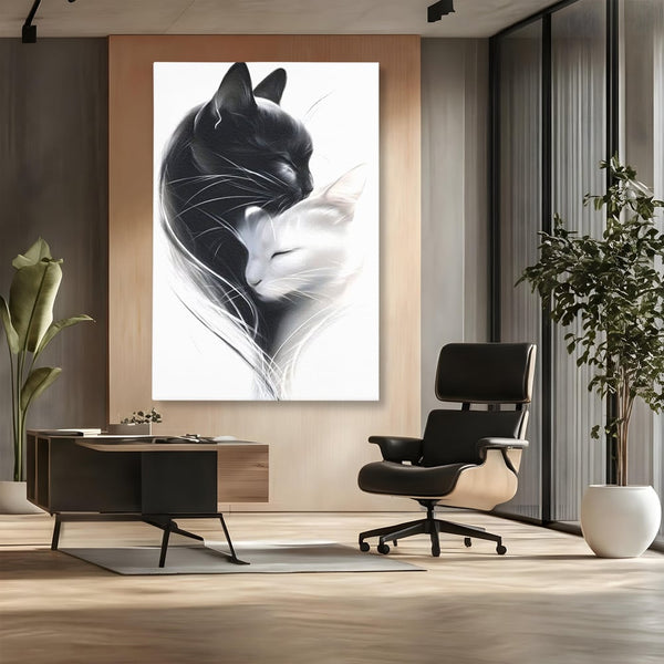 Tablou Canvas Premium, LuxCanva® M1533, Blanda Contopire, Pisici, Animale, Alb si Negru, Pereche, Iubire, Romantic, Dormitor, Birou, Living, Camera Copil