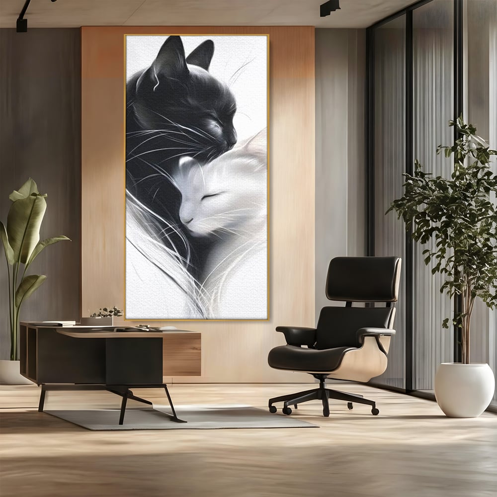 Tablou Canvas Premium, LuxCanva® M1533, Blanda Contopire, Pisici, Animale, Alb si Negru, Pereche, Iubire, Romantic, Dormitor, Birou, Living, Camera Copil