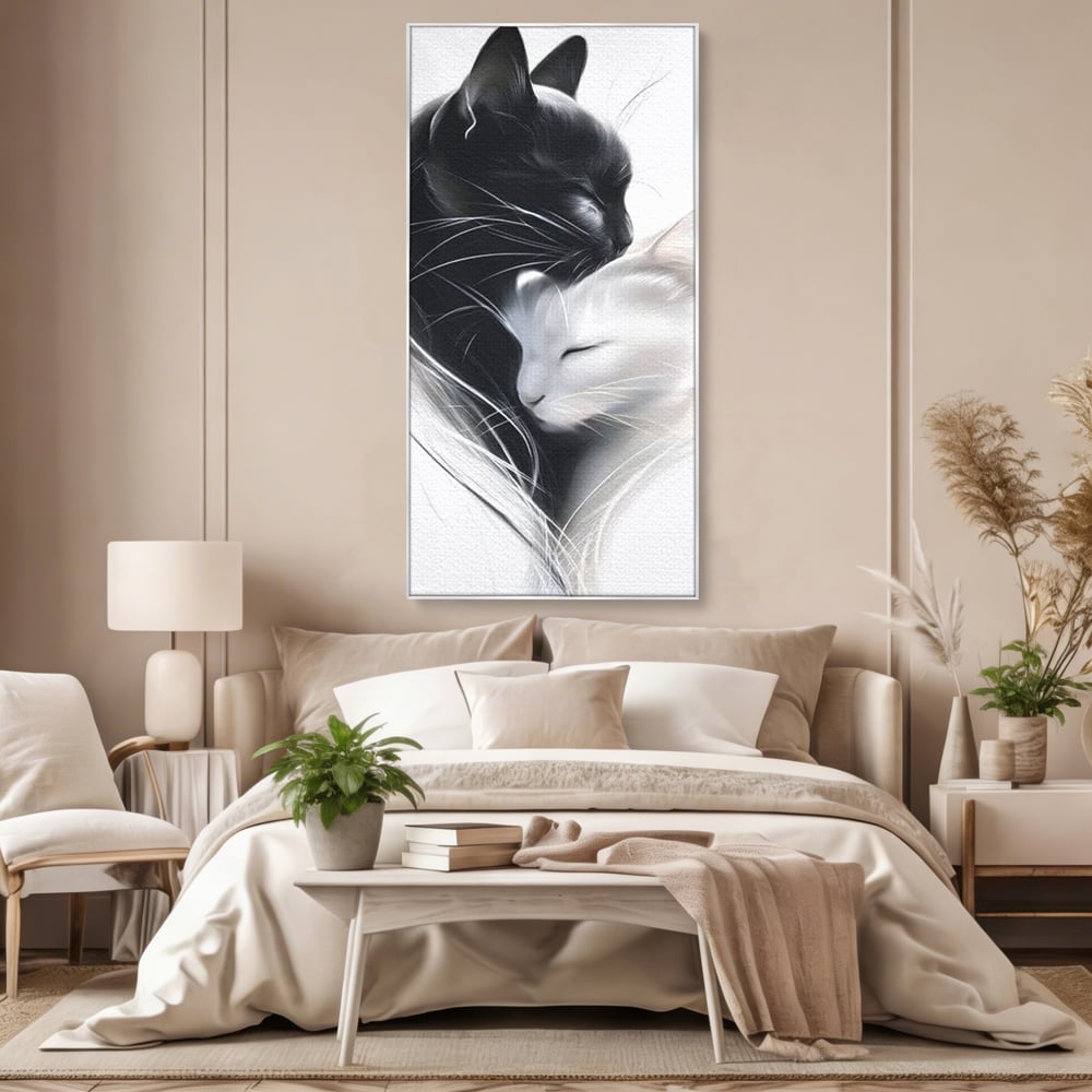 Tablou Canvas Premium, LuxCanva® M1533, Blanda Contopire, Pisici, Animale, Alb si Negru, Pereche, Iubire, Romantic, Dormitor, Birou, Living, Camera Copil