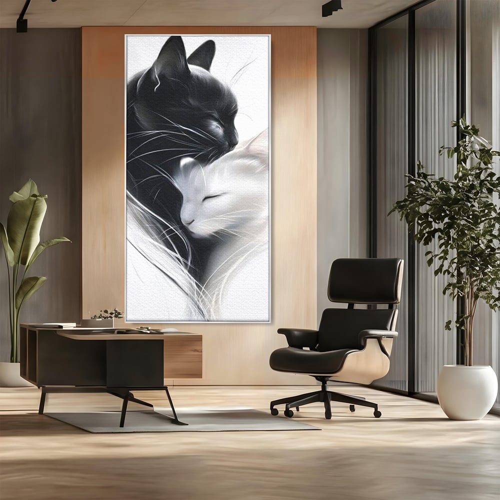 Tablou Canvas Premium, LuxCanva® M1533, Blanda Contopire, Pisici, Animale, Alb si Negru, Pereche, Iubire, Romantic, Dormitor, Birou, Living, Camera Copil