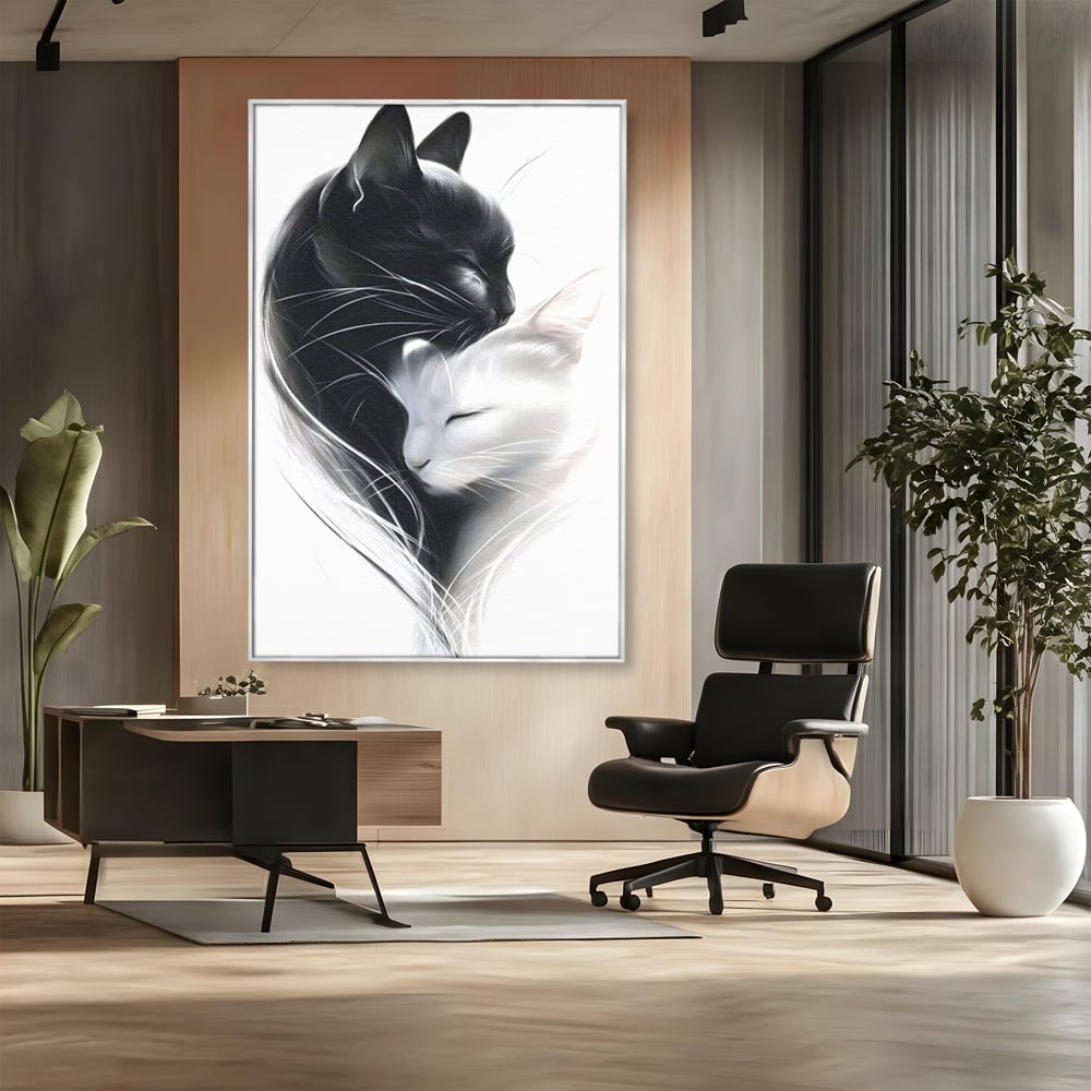 Tablou Canvas Premium, LuxCanva® M1533, Blanda Contopire, Pisici, Animale, Alb si Negru, Pereche, Iubire, Romantic, Dormitor, Birou, Living, Camera Copil