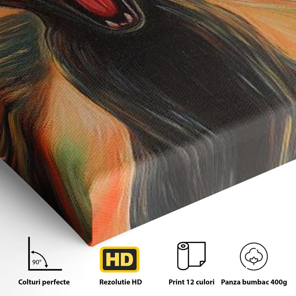 Leinwand Wandkunst Canvas Premium, LuxCanva® M1534, Schicksalsangst, Schrei, Panik, Drama, Drama, Reißzähne, Katze, Feline, Komödie, Modern, Schlafzimmer, Büro, Wohnzimmer, Kinderzimmer