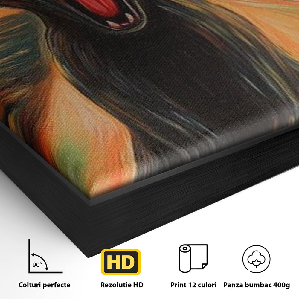Leinwand Wandkunst Canvas Premium, LuxCanva® M1534, Schicksalsangst, Schrei, Panik, Drama, Drama, Reißzähne, Katze, Feline, Komödie, Modern, Schlafzimmer, Büro, Wohnzimmer, Kinderzimmer