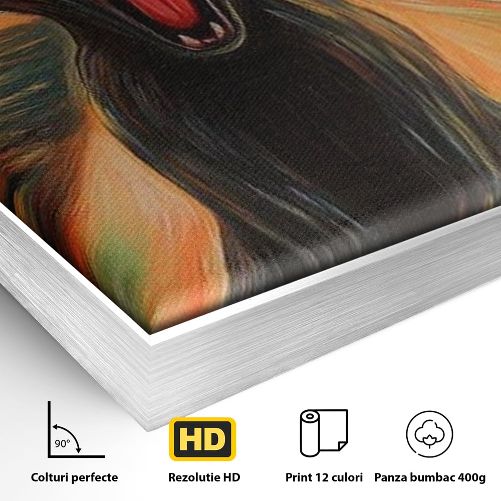 Leinwand Wandkunst Canvas Premium, LuxCanva® M1534, Schicksalsangst, Schrei, Panik, Drama, Drama, Reißzähne, Katze, Feline, Komödie, Modern, Schlafzimmer, Büro, Wohnzimmer, Kinderzimmer