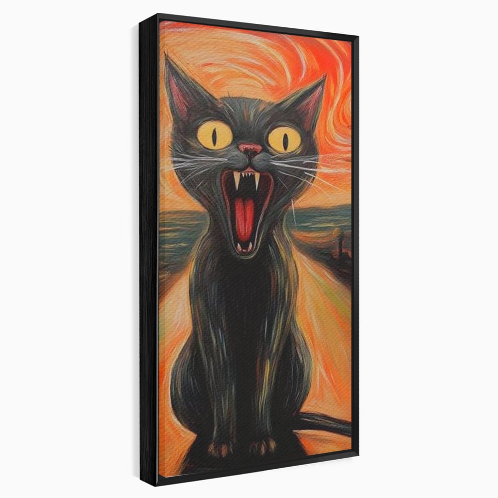 Leinwand Wandkunst Canvas Premium, LuxCanva® M1534, Schicksalsangst, Schrei, Panik, Drama, Drama, Reißzähne, Katze, Feline, Komödie, Modern, Schlafzimmer, Büro, Wohnzimmer, Kinderzimmer