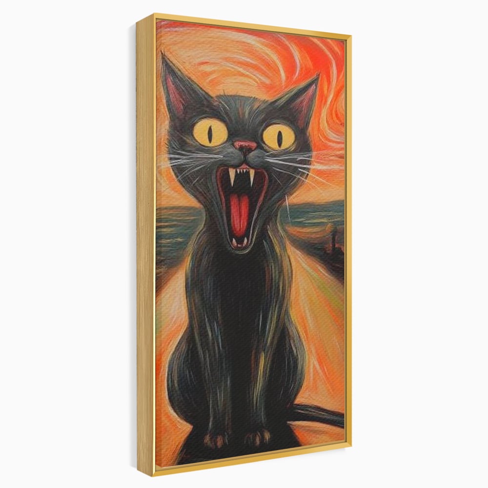 Leinwand Wandkunst Canvas Premium, LuxCanva® M1534, Schicksalsangst, Schrei, Panik, Drama, Drama, Reißzähne, Katze, Feline, Komödie, Modern, Schlafzimmer, Büro, Wohnzimmer, Kinderzimmer