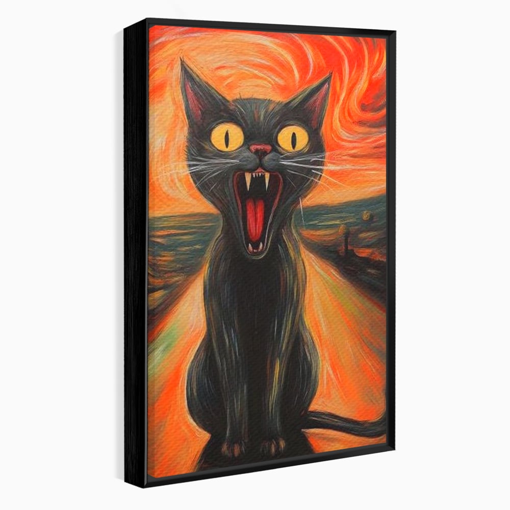 Leinwand Wandkunst Canvas Premium, LuxCanva® M1534, Schicksalsangst, Schrei, Panik, Drama, Drama, Reißzähne, Katze, Feline, Komödie, Modern, Schlafzimmer, Büro, Wohnzimmer, Kinderzimmer