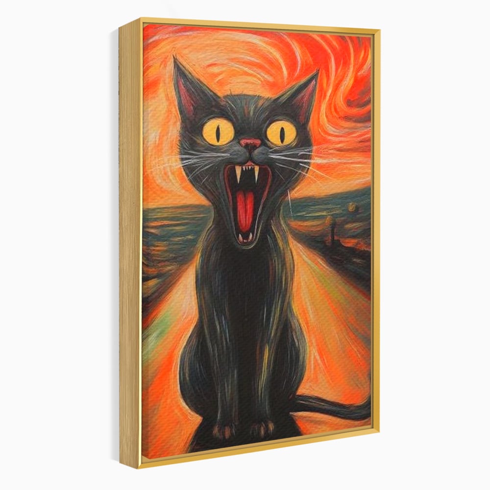 Leinwand Wandkunst Canvas Premium, LuxCanva® M1534, Schicksalsangst, Schrei, Panik, Drama, Drama, Reißzähne, Katze, Feline, Komödie, Modern, Schlafzimmer, Büro, Wohnzimmer, Kinderzimmer