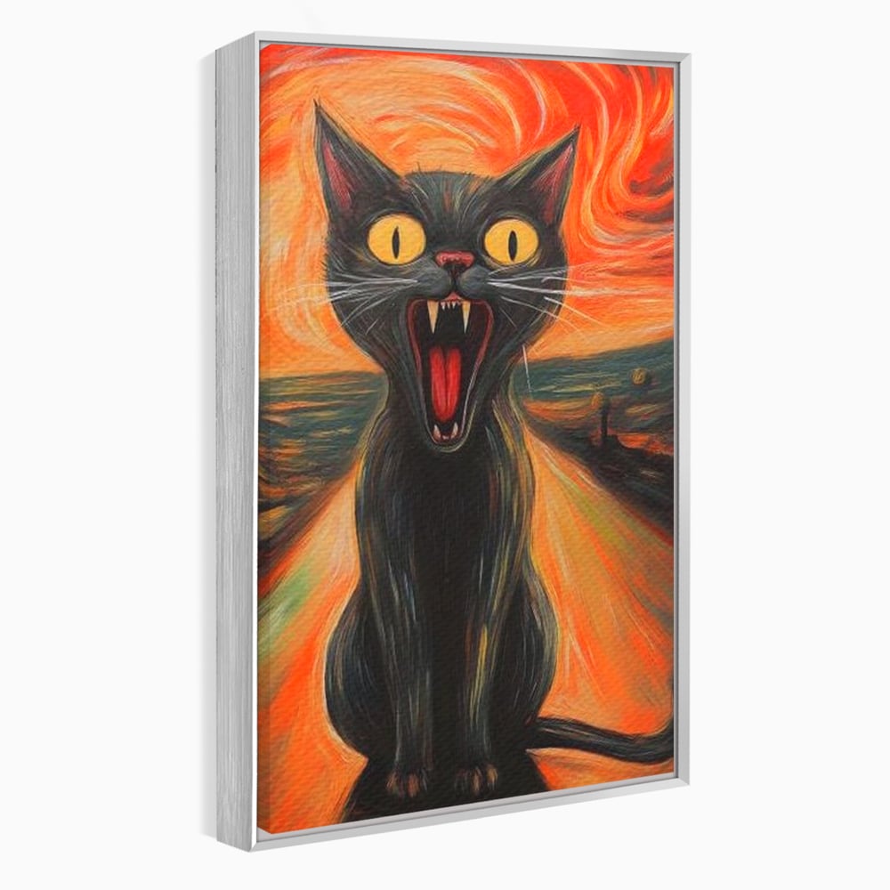 Leinwand Wandkunst Canvas Premium, LuxCanva® M1534, Schicksalsangst, Schrei, Panik, Drama, Drama, Reißzähne, Katze, Feline, Komödie, Modern, Schlafzimmer, Büro, Wohnzimmer, Kinderzimmer