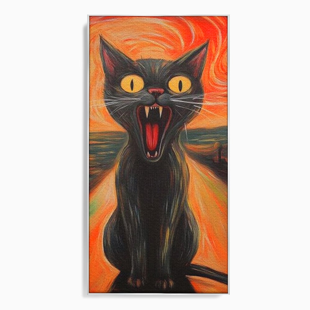 Leinwand Wandkunst Canvas Premium, LuxCanva® M1534, Schicksalsangst, Schrei, Panik, Drama, Drama, Reißzähne, Katze, Feline, Komödie, Modern, Schlafzimmer, Büro, Wohnzimmer, Kinderzimmer