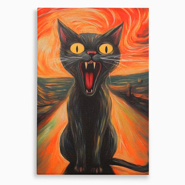 Leinwand Wandkunst Canvas Premium, LuxCanva® M1534, Schicksalsangst, Schrei, Panik, Drama, Drama, Reißzähne, Katze, Feline, Komödie, Modern, Schlafzimmer, Büro, Wohnzimmer, Kinderzimmer