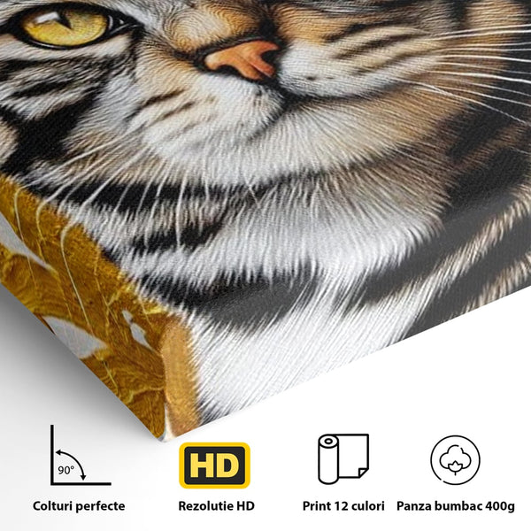 Leinwand Wandkunst Leinwand Wandkunst Premium, LuxCanva® M1535, Edel in Streifen, Katze, Tier, Katze, Elegant, Aristokrat, Schnurrbart, Schnurrbart, Ornamental, Schlafzimmer, Büro, Wohnzimmer, Kinderzimmer