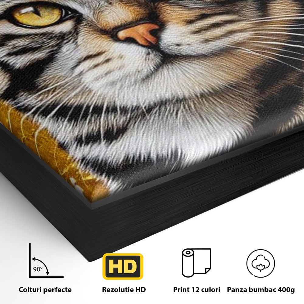 Leinwand Wandkunst Leinwand Wandkunst Premium, LuxCanva® M1535, Edel in Streifen, Katze, Tier, Katze, Elegant, Aristokrat, Schnurrbart, Schnurrbart, Ornamental, Schlafzimmer, Büro, Wohnzimmer, Kinderzimmer