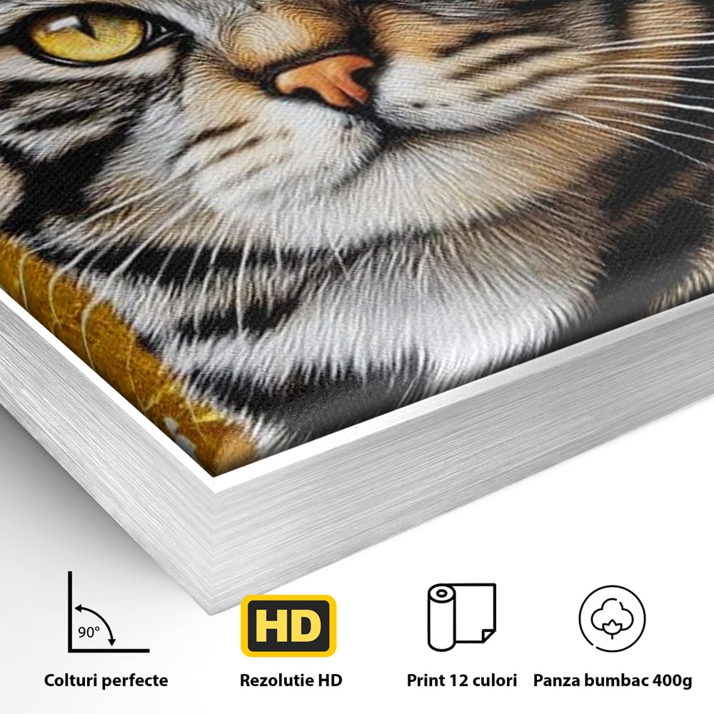 Leinwand Wandkunst Leinwand Wandkunst Premium, LuxCanva® M1535, Edel in Streifen, Katze, Tier, Katze, Elegant, Aristokrat, Schnurrbart, Schnurrbart, Ornamental, Schlafzimmer, Büro, Wohnzimmer, Kinderzimmer