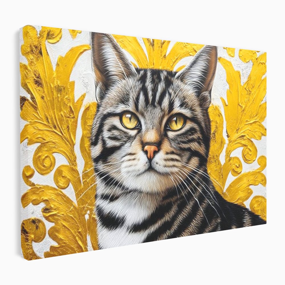 Leinwand Wandkunst Leinwand Wandkunst Premium, LuxCanva® M1535, Edel in Streifen, Katze, Tier, Katze, Elegant, Aristokrat, Schnurrbart, Schnurrbart, Ornamental, Schlafzimmer, Büro, Wohnzimmer, Kinderzimmer