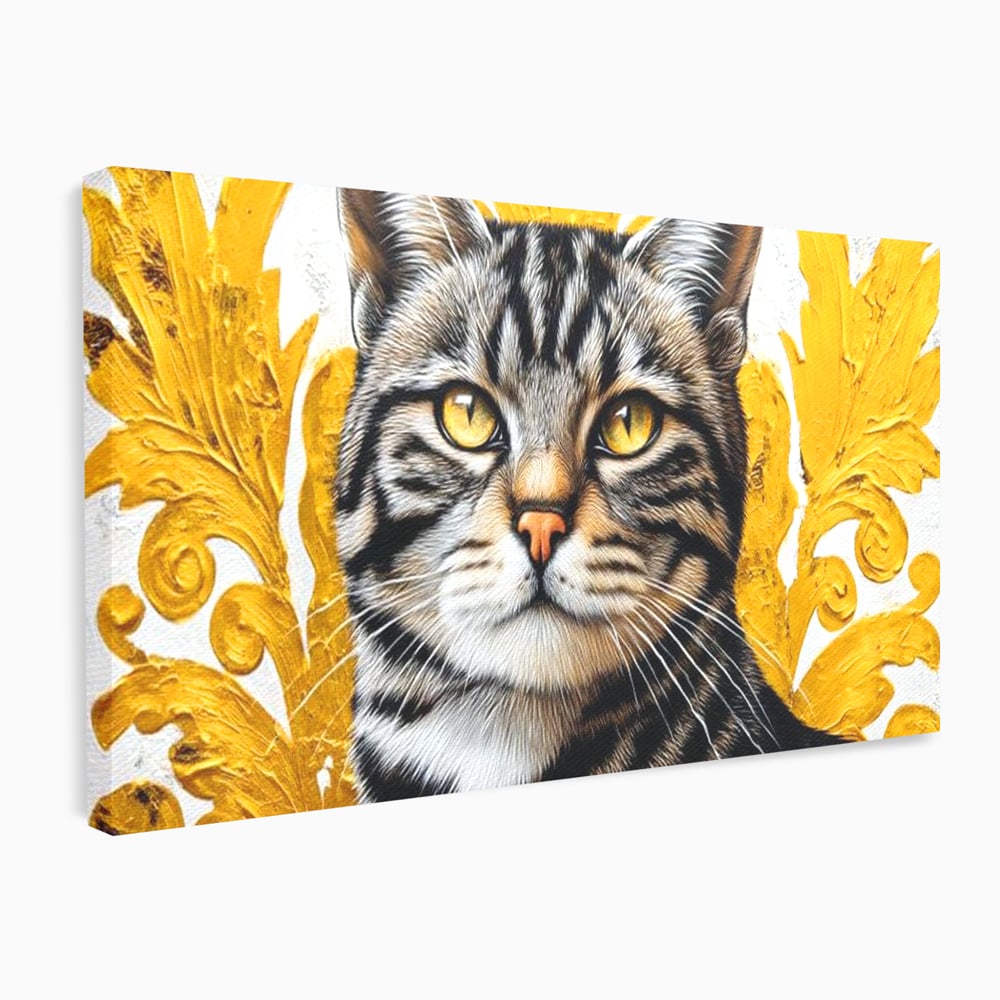 Leinwand Wandkunst Leinwand Wandkunst Premium, LuxCanva® M1535, Edel in Streifen, Katze, Tier, Katze, Elegant, Aristokrat, Schnurrbart, Schnurrbart, Ornamental, Schlafzimmer, Büro, Wohnzimmer, Kinderzimmer