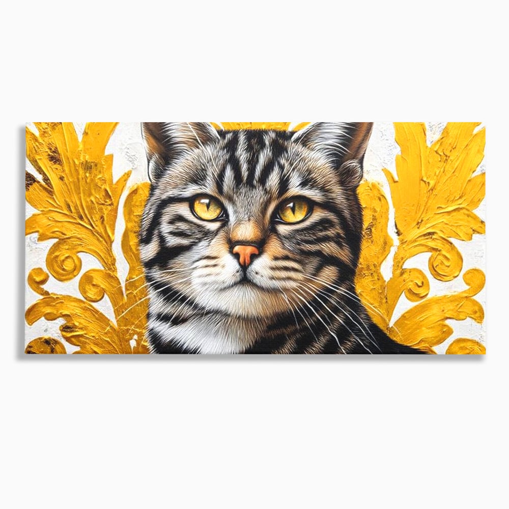Leinwand Wandkunst Leinwand Wandkunst Premium, LuxCanva® M1535, Edel in Streifen, Katze, Tier, Katze, Elegant, Aristokrat, Schnurrbart, Schnurrbart, Ornamental, Schlafzimmer, Büro, Wohnzimmer, Kinderzimmer