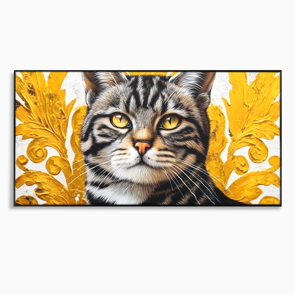 Leinwand Wandkunst Leinwand Wandkunst Premium, LuxCanva® M1535, Edel in Streifen, Katze, Tier, Katze, Elegant, Aristokrat, Schnurrbart, Schnurrbart, Ornamental, Schlafzimmer, Büro, Wohnzimmer, Kinderzimmer