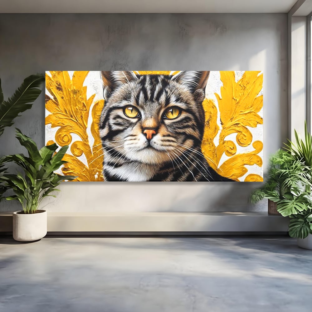 Leinwand Wandkunst Leinwand Wandkunst Premium, LuxCanva® M1535, Edel in Streifen, Katze, Tier, Katze, Elegant, Aristokrat, Schnurrbart, Schnurrbart, Ornamental, Schlafzimmer, Büro, Wohnzimmer, Kinderzimmer