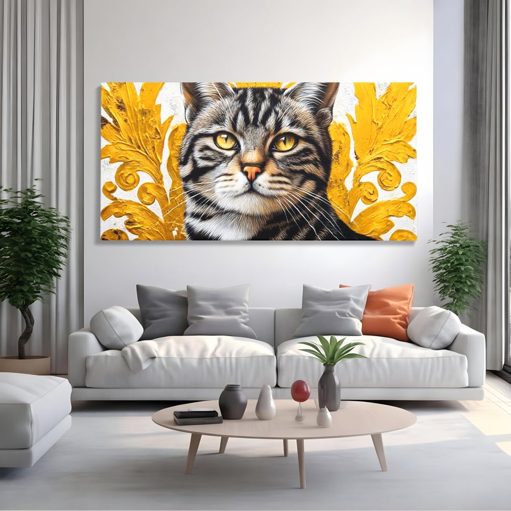 Leinwand Wandkunst Leinwand Wandkunst Premium, LuxCanva® M1535, Edel in Streifen, Katze, Tier, Katze, Elegant, Aristokrat, Schnurrbart, Schnurrbart, Ornamental, Schlafzimmer, Büro, Wohnzimmer, Kinderzimmer