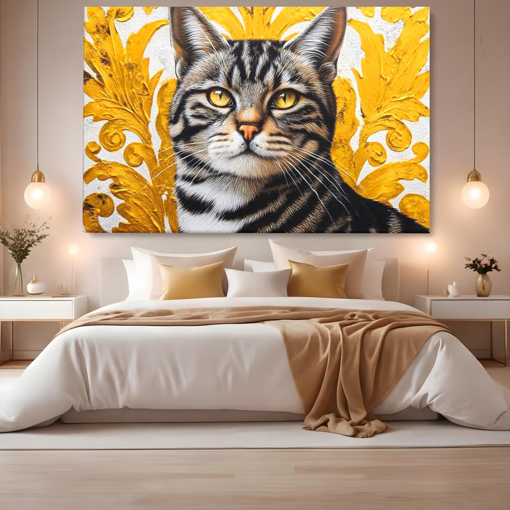 Leinwand Wandkunst Leinwand Wandkunst Premium, LuxCanva® M1535, Edel in Streifen, Katze, Tier, Katze, Elegant, Aristokrat, Schnurrbart, Schnurrbart, Ornamental, Schlafzimmer, Büro, Wohnzimmer, Kinderzimmer