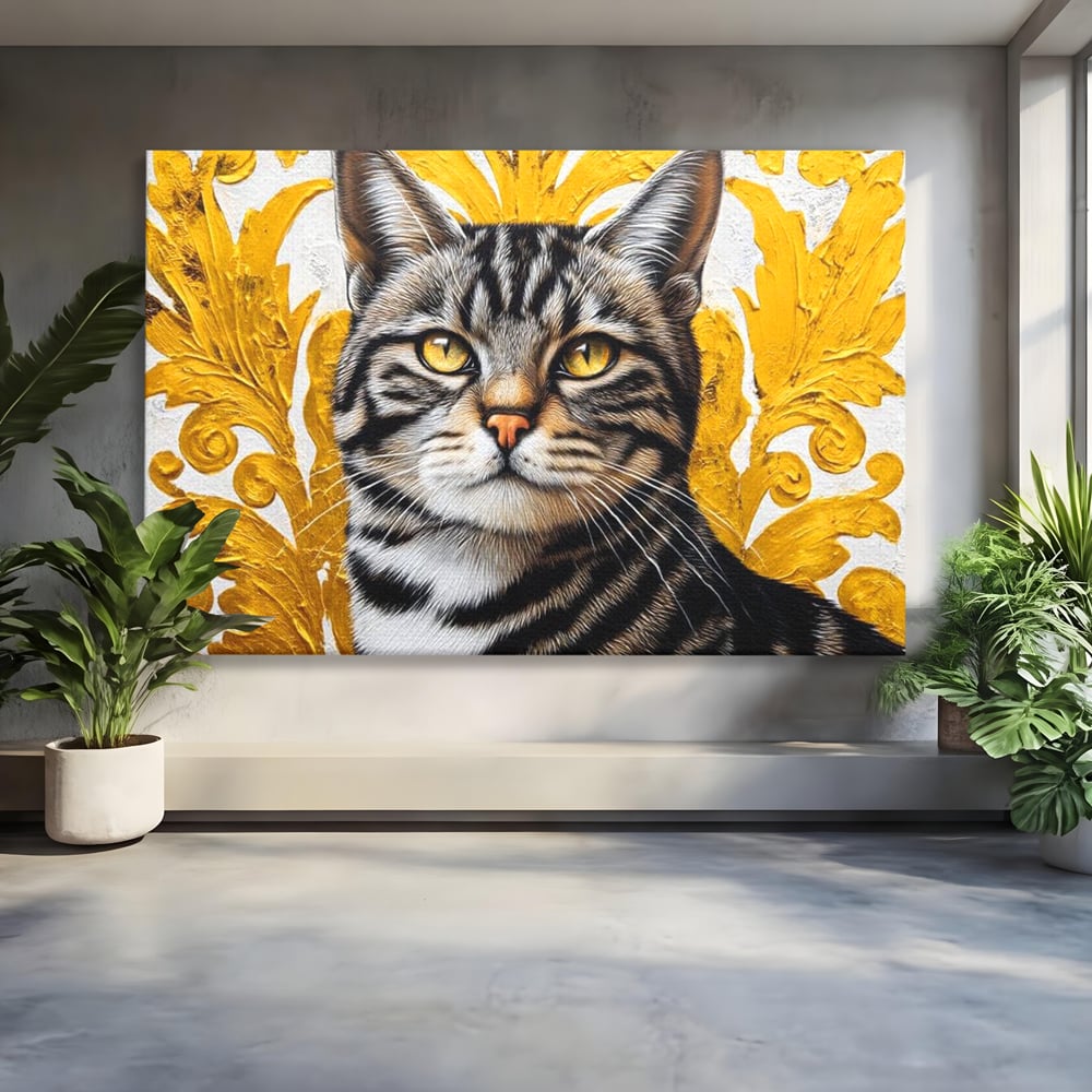 Leinwand Wandkunst Leinwand Wandkunst Premium, LuxCanva® M1535, Edel in Streifen, Katze, Tier, Katze, Elegant, Aristokrat, Schnurrbart, Schnurrbart, Ornamental, Schlafzimmer, Büro, Wohnzimmer, Kinderzimmer