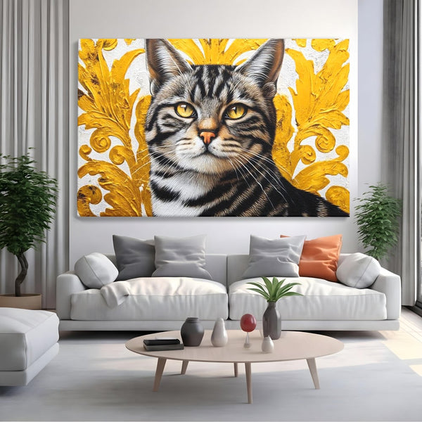 Leinwand Wandkunst Leinwand Wandkunst Premium, LuxCanva® M1535, Edel in Streifen, Katze, Tier, Katze, Elegant, Aristokrat, Schnurrbart, Schnurrbart, Ornamental, Schlafzimmer, Büro, Wohnzimmer, Kinderzimmer