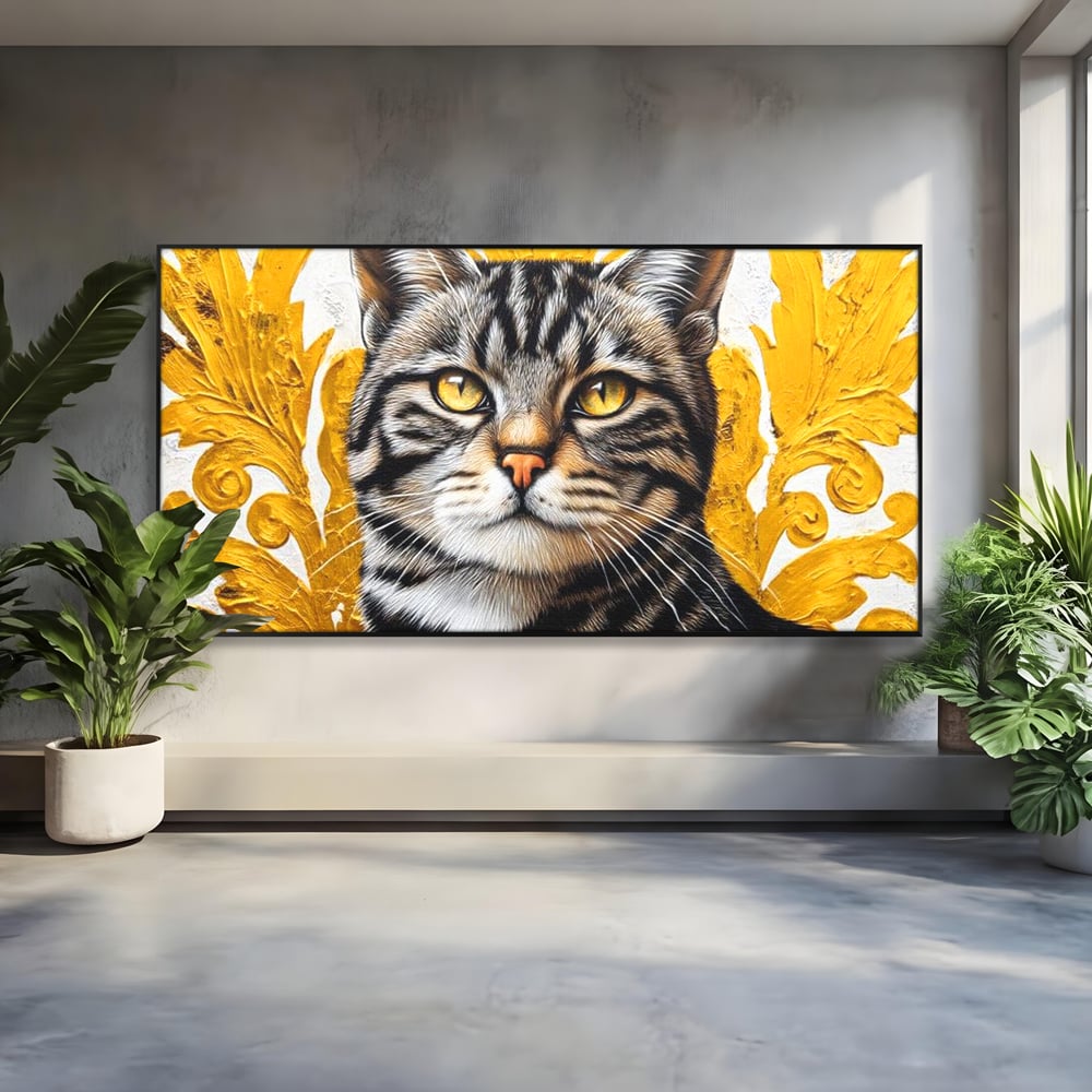 Leinwand Wandkunst Leinwand Wandkunst Premium, LuxCanva® M1535, Edel in Streifen, Katze, Tier, Katze, Elegant, Aristokrat, Schnurrbart, Schnurrbart, Ornamental, Schlafzimmer, Büro, Wohnzimmer, Kinderzimmer